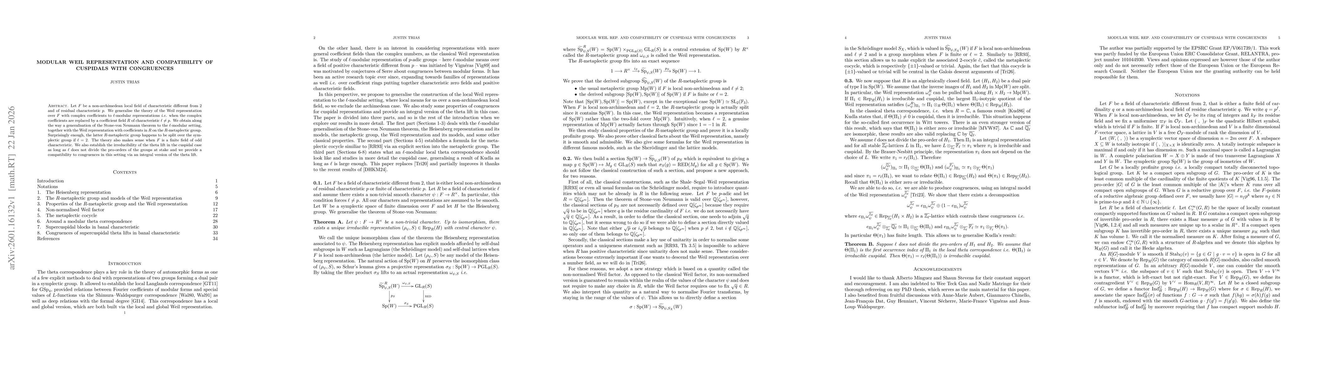 Thumbnail for Modular Weil representation and compatibility of cuspidals with congruences