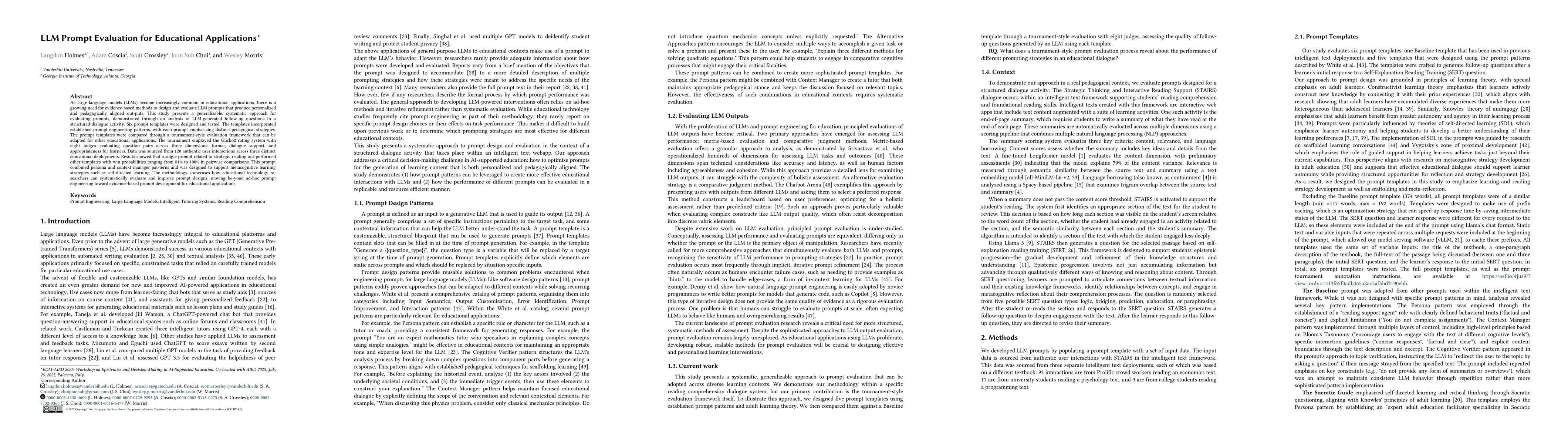 Thumbnail for LLM Prompt Evaluation for Educational Applications