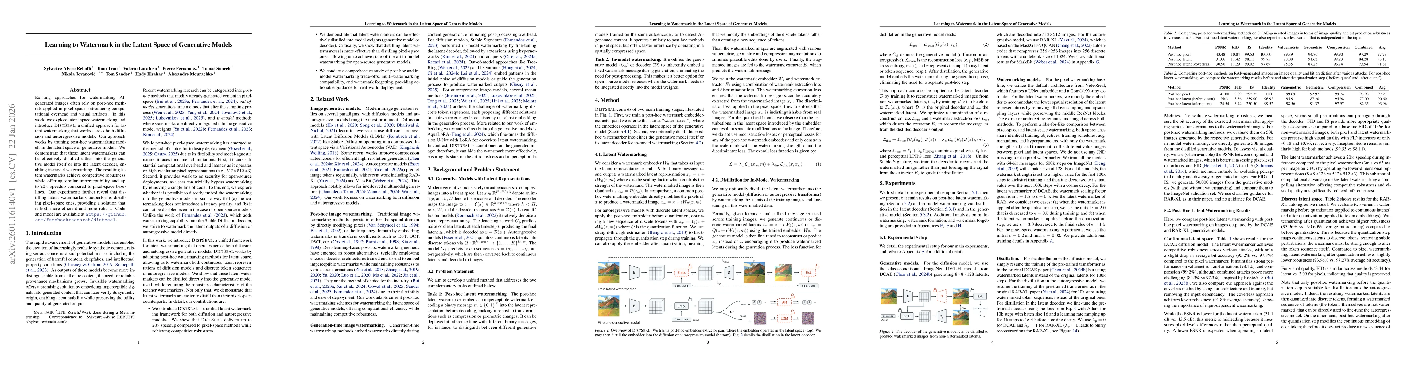 Thumbnail for Learning to Watermark in the Latent Space of Generative Models