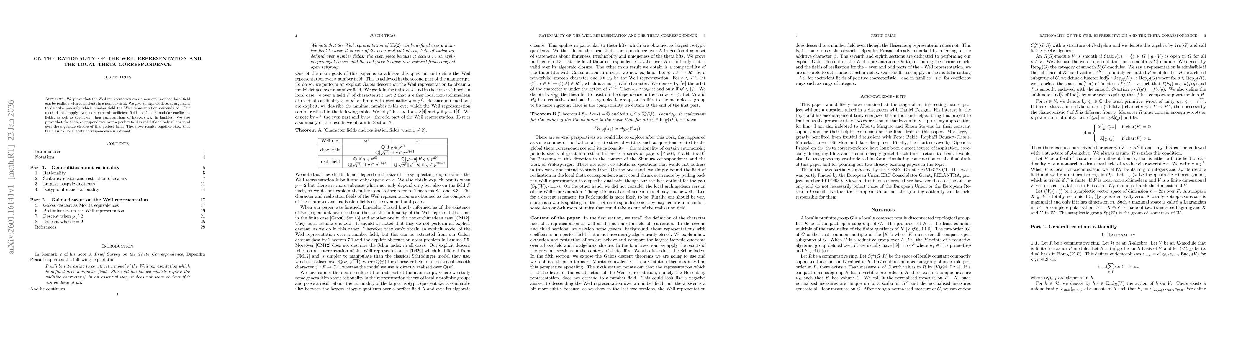 Thumbnail for On the rationality of the Weil Representation and the local theta correspondence