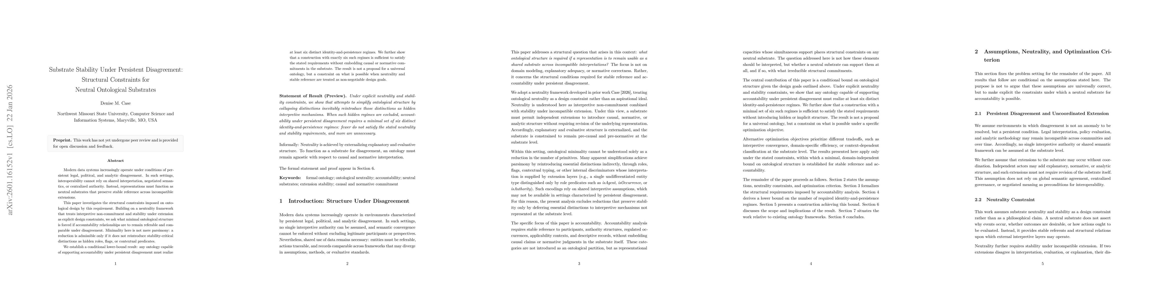 Thumbnail for Substrate Stability Under Persistent Disagreement: Structural Constraints for Neutral Ontological Substrates