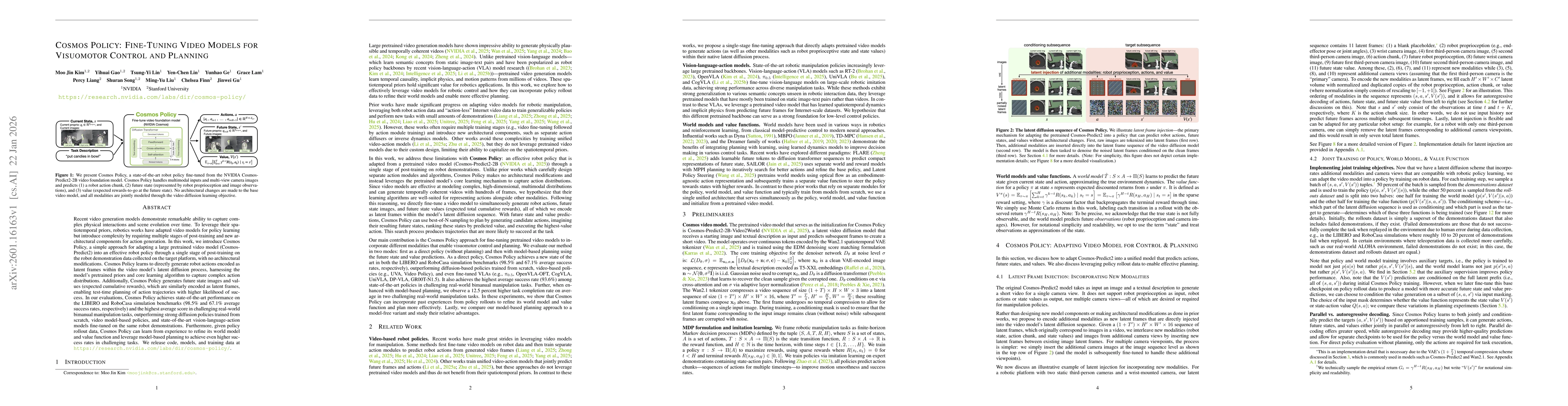 Thumbnail for Cosmos Policy: Fine-Tuning Video Models for Visuomotor Control and Planning