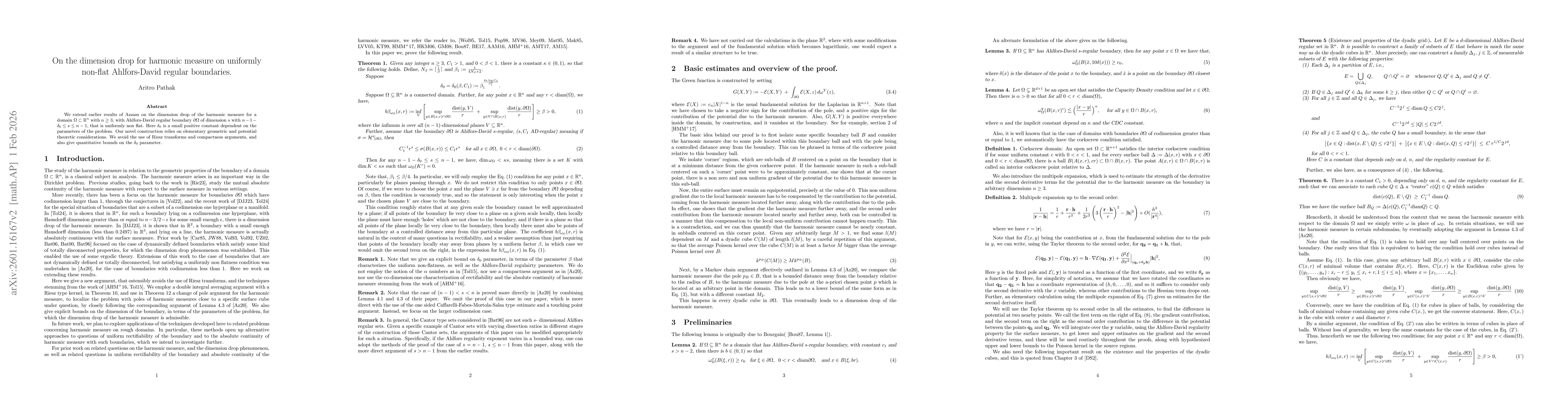 Thumbnail for On the dimension drop for harmonic measure on uniformly non-flat Ahlfors-David regular boundaries