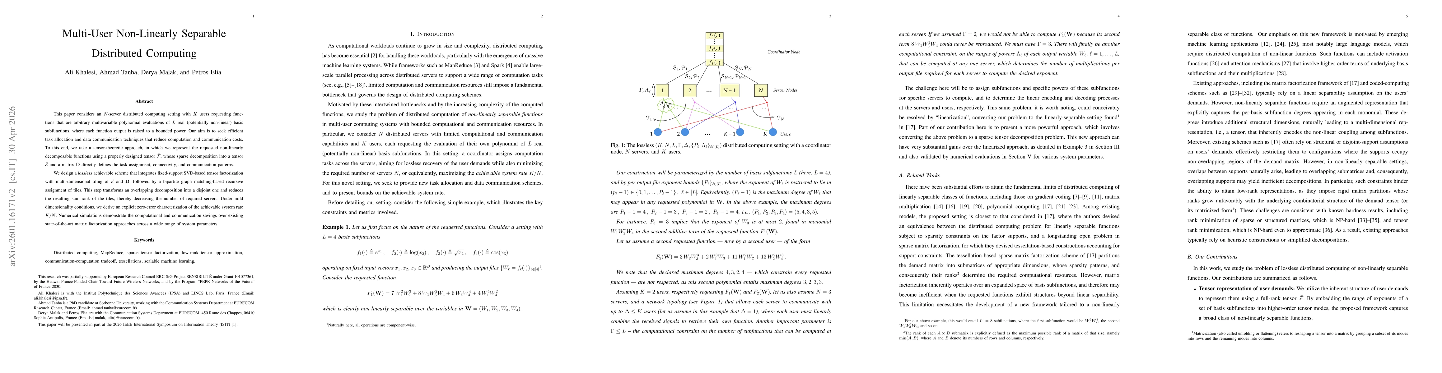 Thumbnail for Non-Linearly Separable Distributed Computing: A Sparse Tensor Factorization Approach