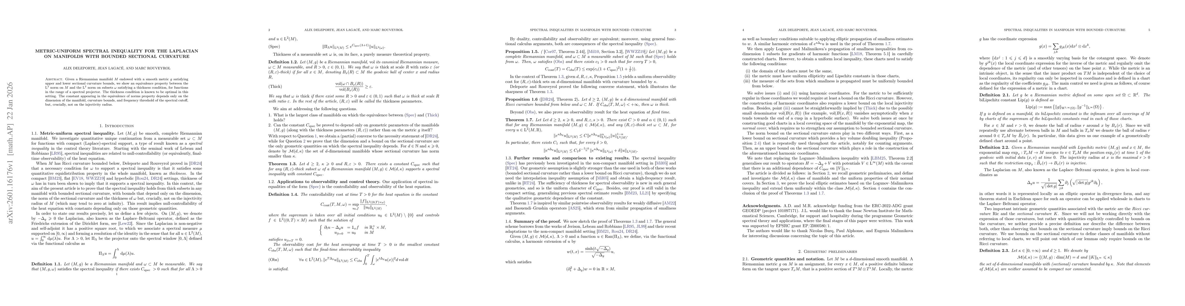 Thumbnail for Metric-uniform spectral inequality for the Laplacian on manifolds with bounded sectional curvature