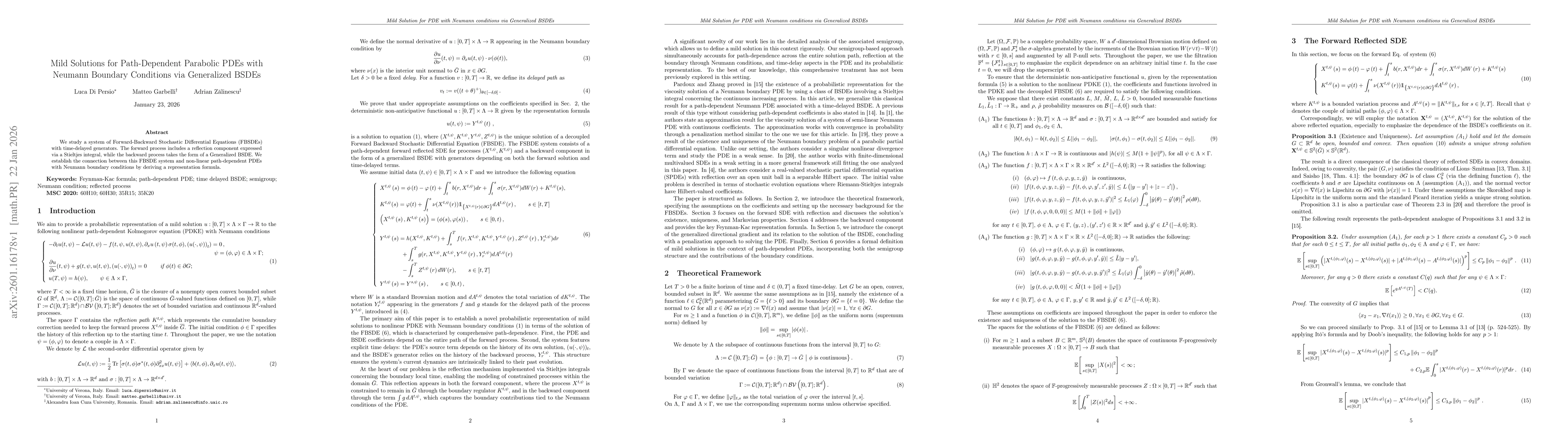 Thumbnail for Mild Solutions for Path-Dependent Parabolic PDEs with Neumann Boundary Conditions via Generalized BSDEs