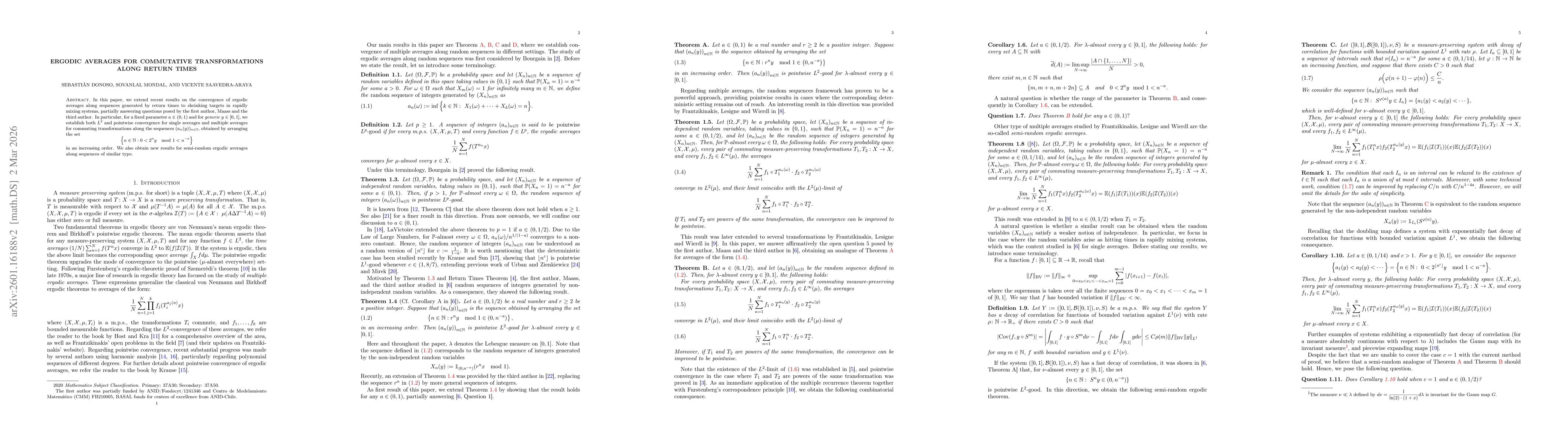 Thumbnail for Ergodic averages for commutative transformations along return times