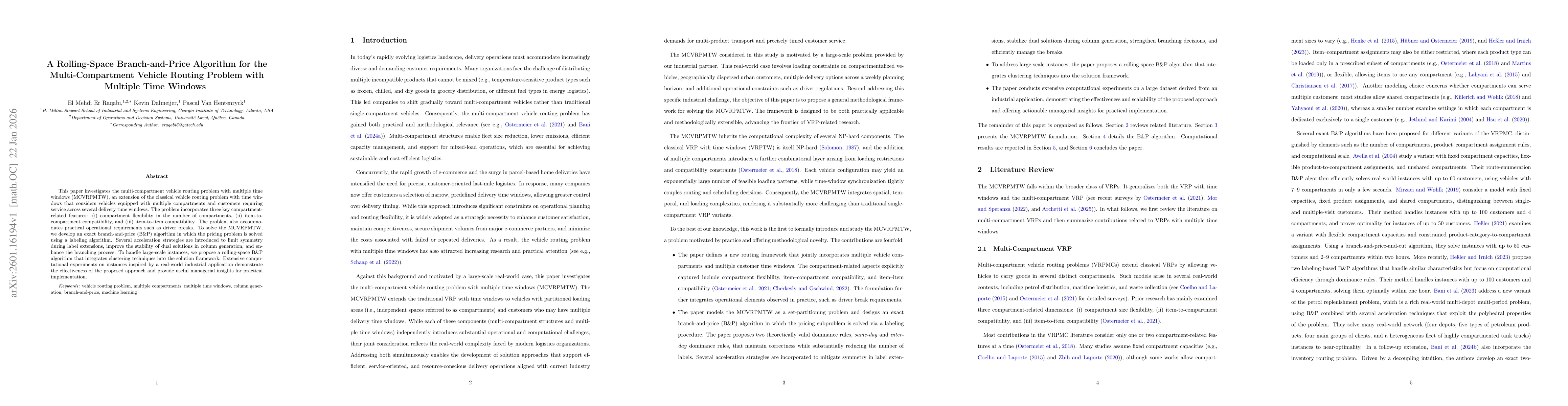 Thumbnail for A Rolling-Space Branch-and-Price Algorithm for the Multi-Compartment Vehicle Routing Problem with Multiple Time Windows