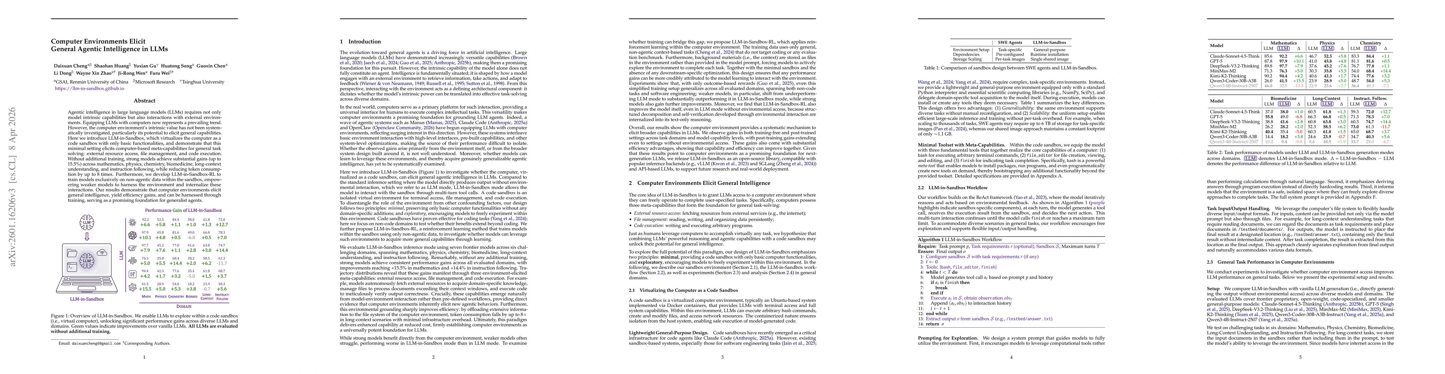 Thumbnail for LLM-in-Sandbox Elicits General Agentic Intelligence