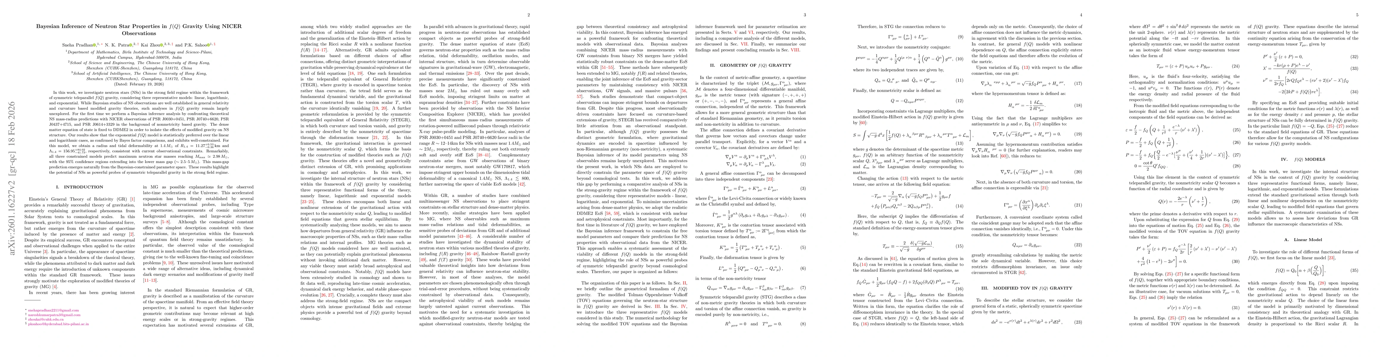 Thumbnail for Bayesian Inference of Neutron Star Properties in $f(Q)$ Gravity Using NICER Observations