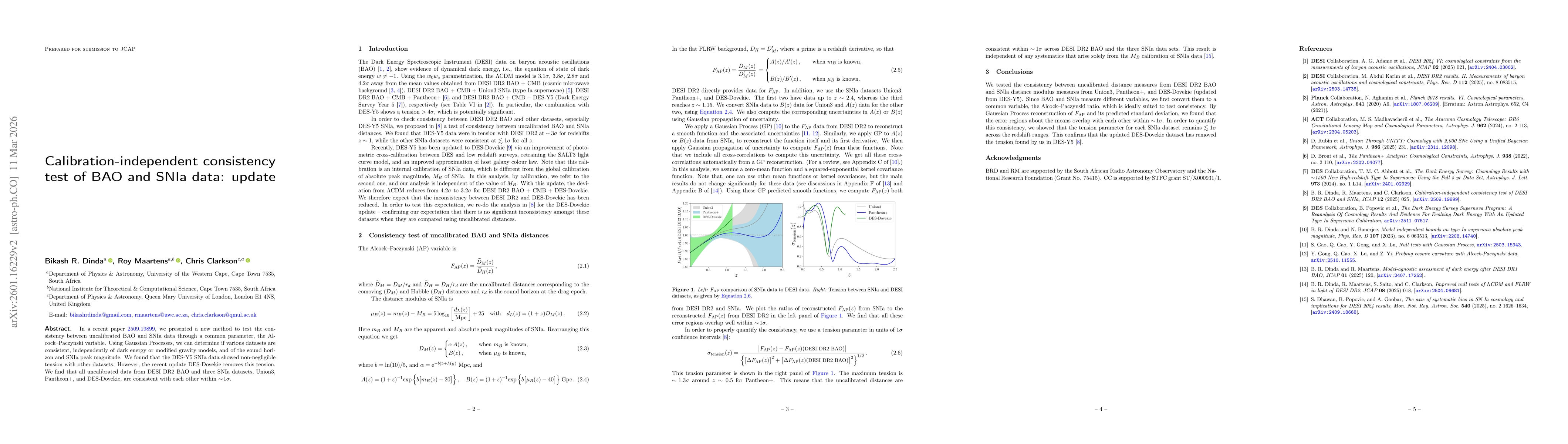 Thumbnail for Calibration-independent consistency test of BAO and SNIa data: update