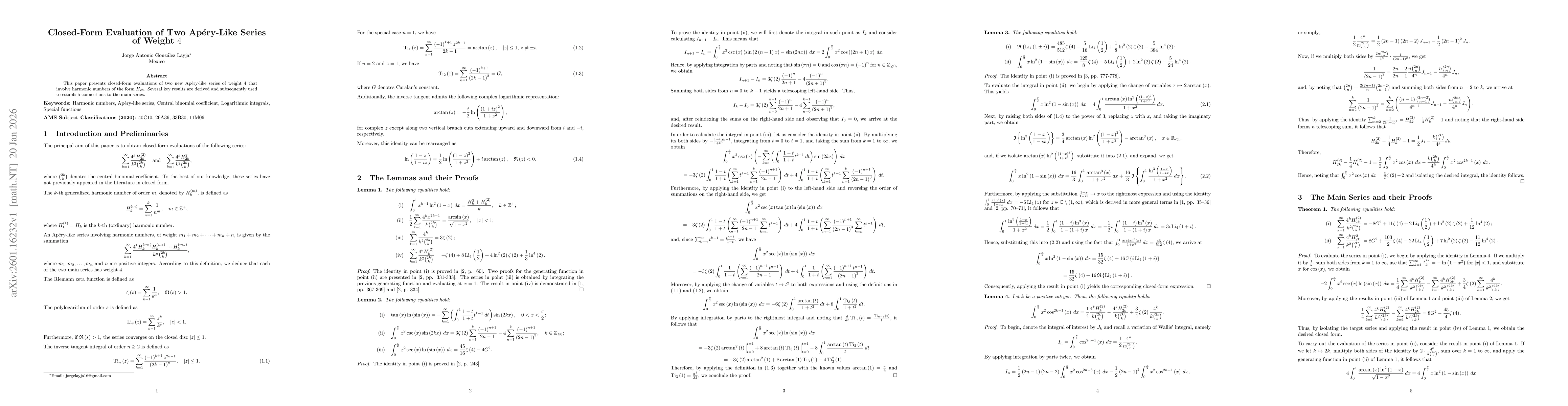 Thumbnail for Closed-Form Evaluation of Two Apéry-Like Series of Weight 4