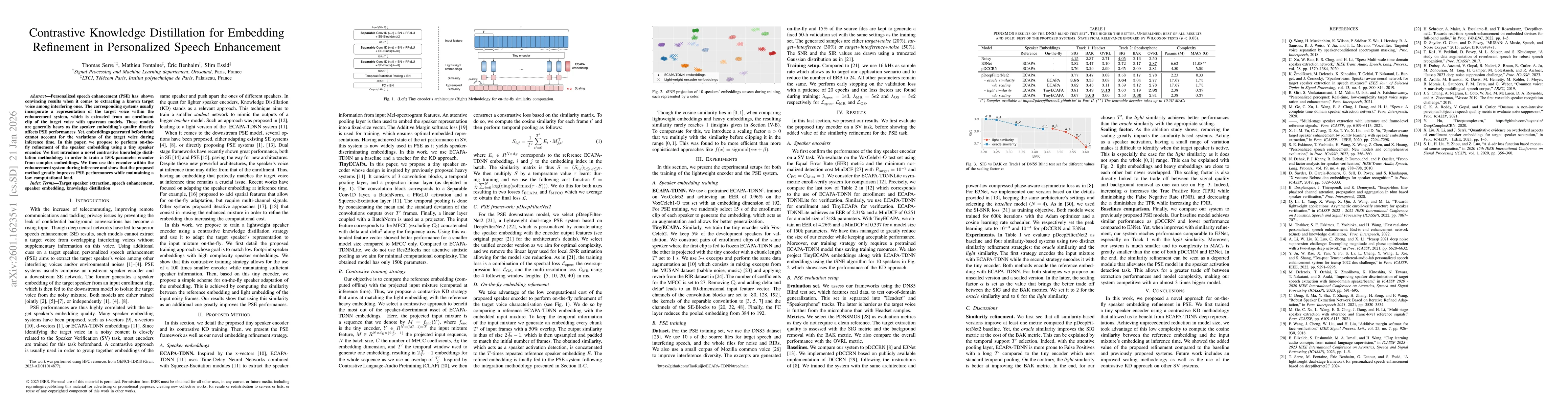 Thumbnail for Contrastive Knowledge Distillation for Embedding Refinement in Personalized Speech Enhancement