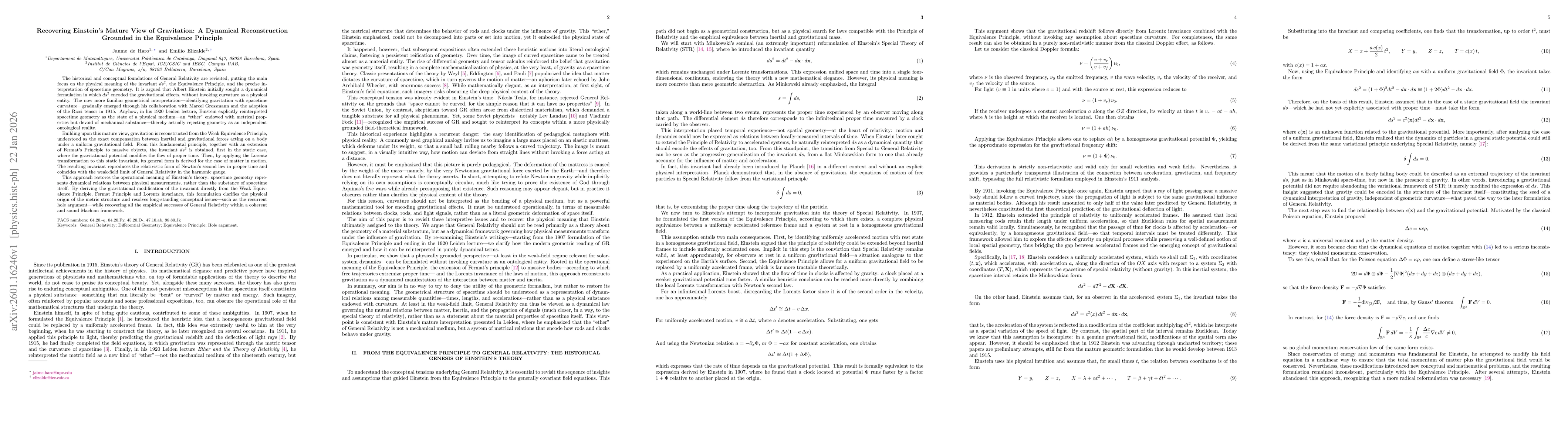 Thumbnail for Recovering Einstein Mature View of Gravitation: A Dynamical Reconstruction Grounded in the Equivalence Principle