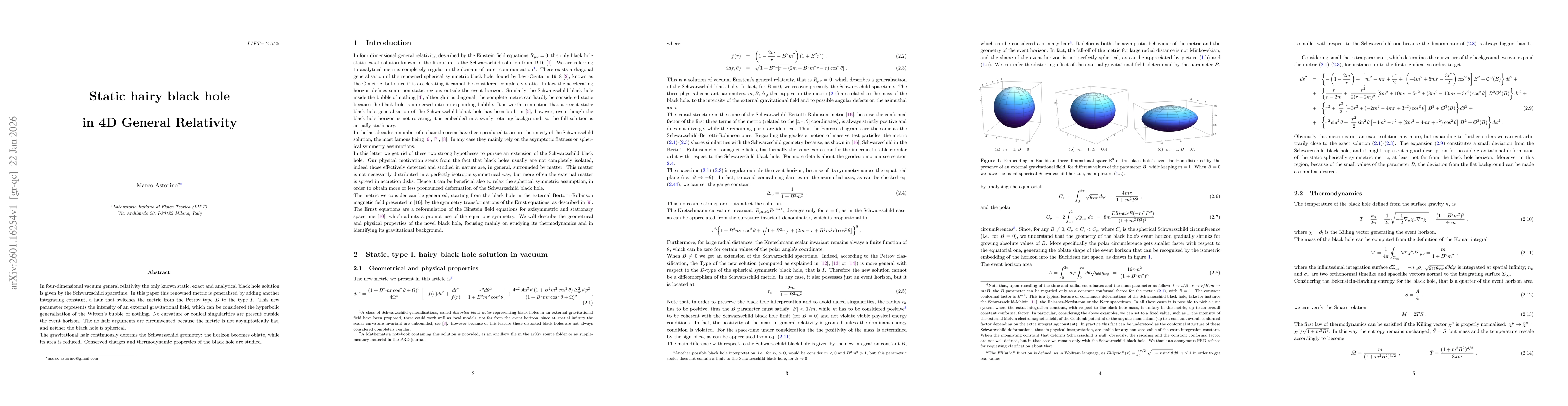 Thumbnail for Static hairy black hole in 4D General Relativity