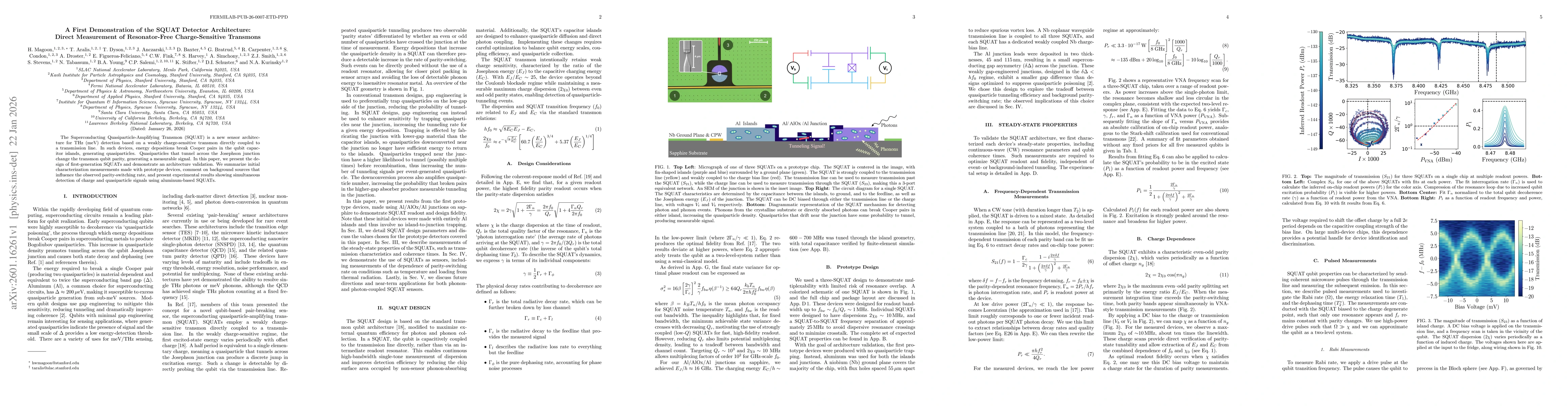 Thumbnail for A First Demonstration of the SQUAT Detector Architecture: Direct Measurement of Resonator-Free Charge-Sensitive Transmons