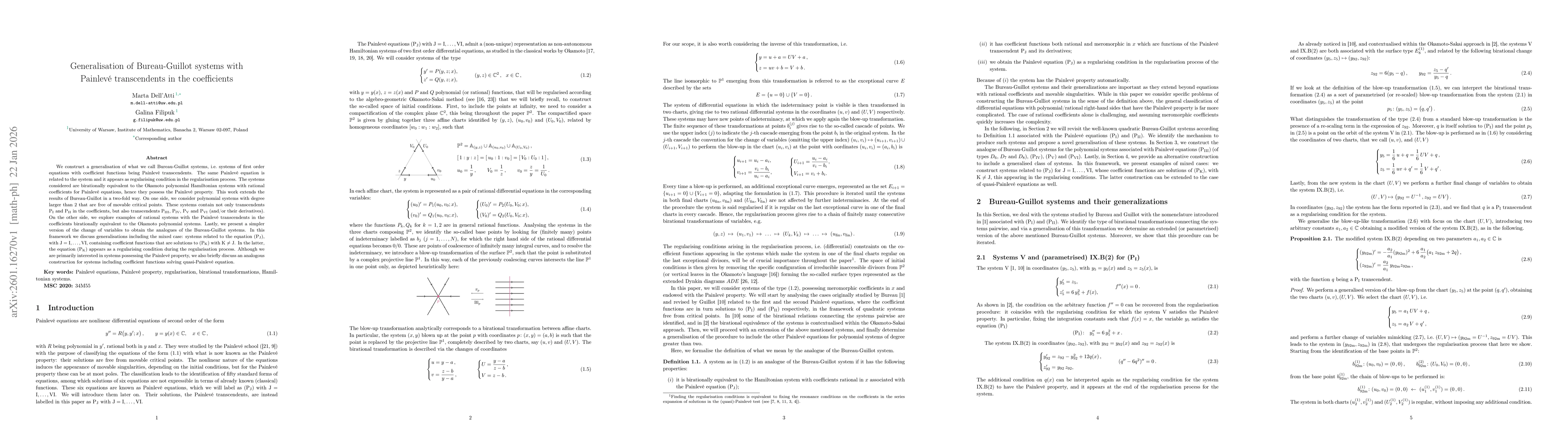 Thumbnail for Generalisation of Bureau-Guillot systems with Painlevé transcendents in the coefficients