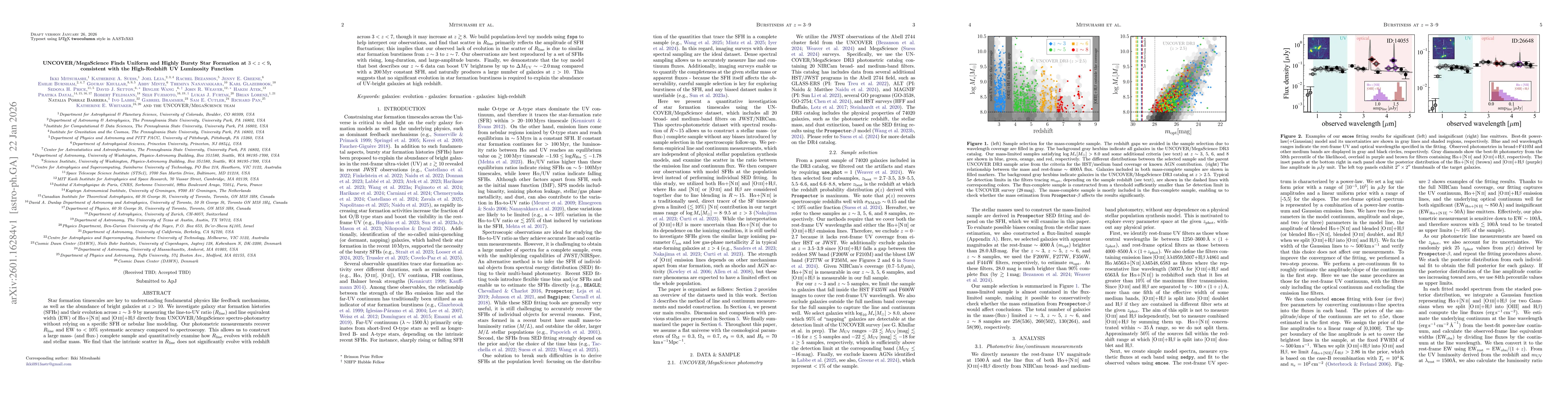 Thumbnail for UNCOVER/MegaScience Finds Uniform and Highly Bursty Star Formation at 3 < z < 9, consistent with the High-Redshift UV Luminosity Function