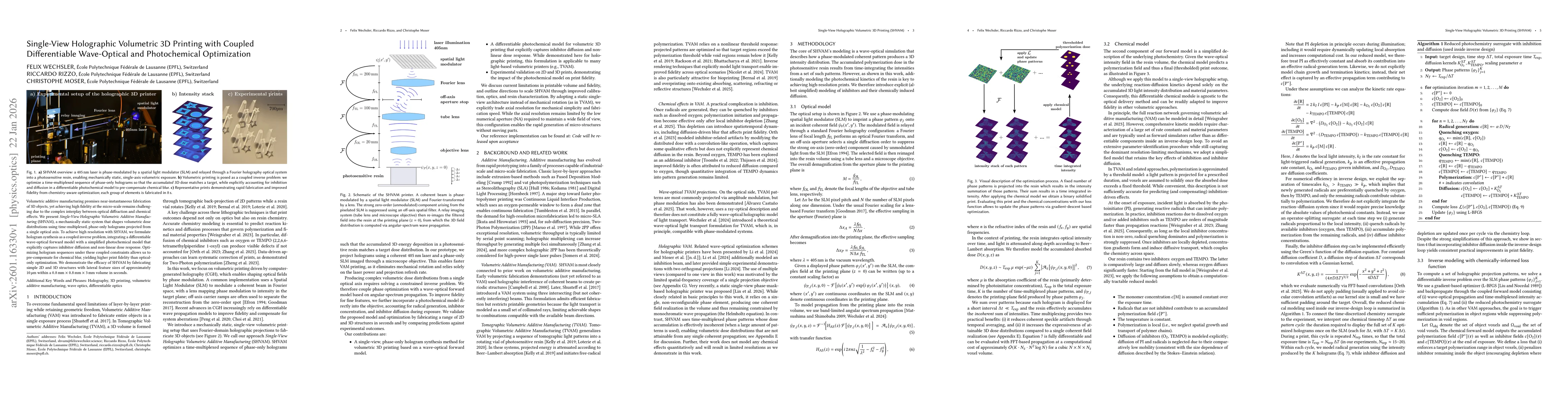 Thumbnail for Single-View Holographic Volumetric 3D Printing with Coupled Differentiable Wave-Optical and Photochemical Optimization