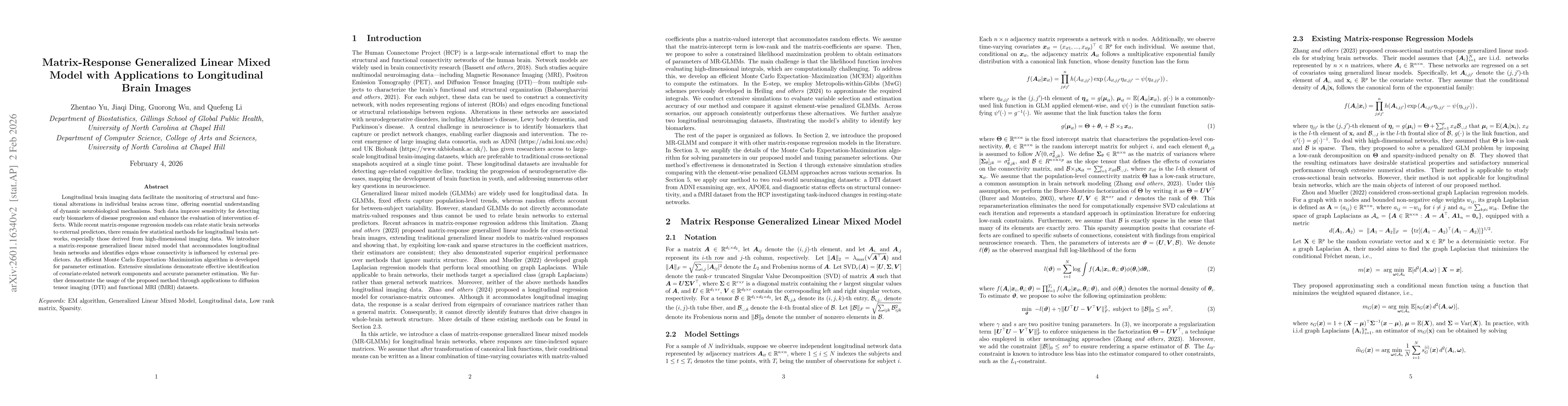 Thumbnail for Matrix-Response Generalized Linear Mixed Model with Applications to Longitudinal Brain Images