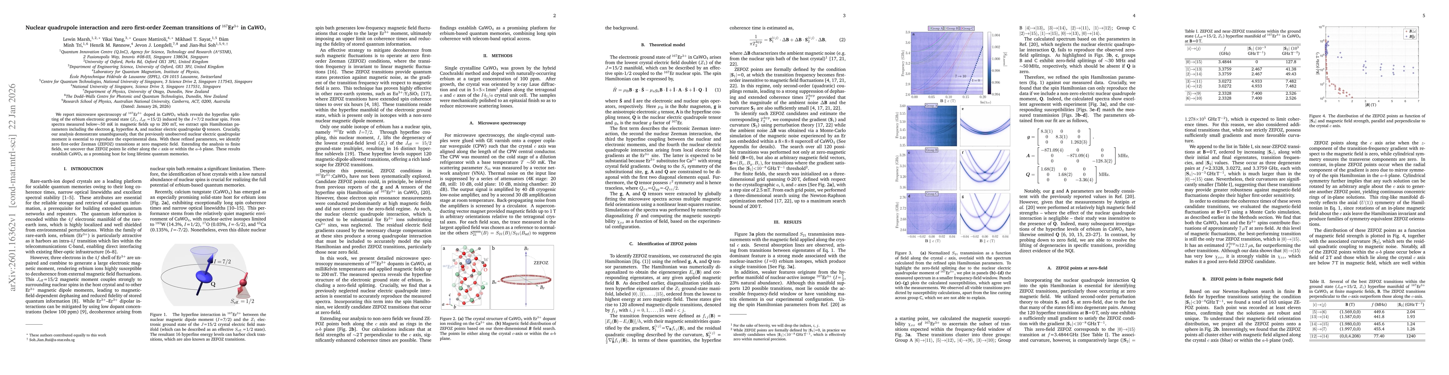 Thumbnail for Nuclear quadrupole interaction and zero first-order Zeeman transitions of $^{167}$Er$^{3+}$ in CaWO$_4$