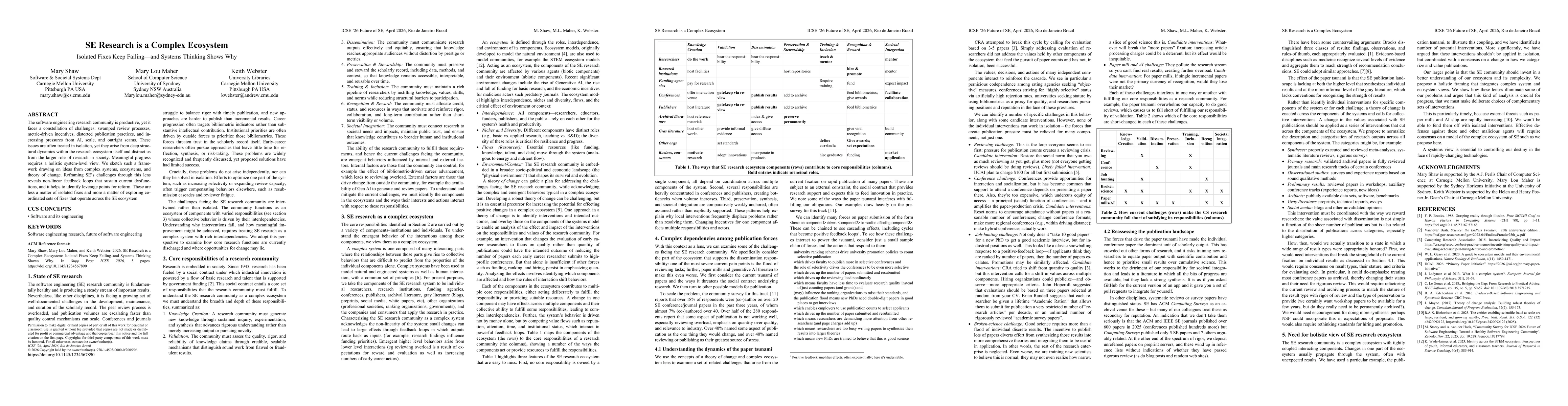 Thumbnail for SE Research is a Complex Ecosystem: Isolated Fixes Keep Failing -- and Systems Thinking Shows Why