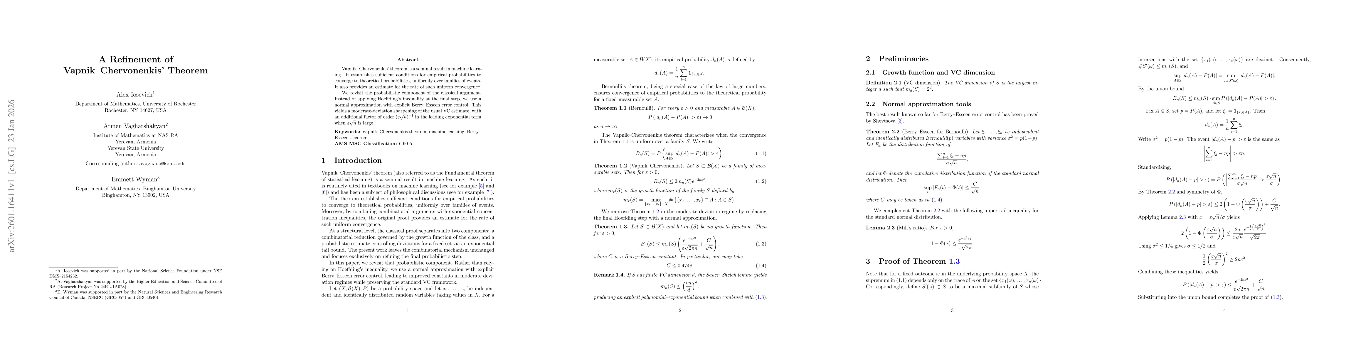Thumbnail for A Refinement of Vapnik--Chervonenkis' Theorem