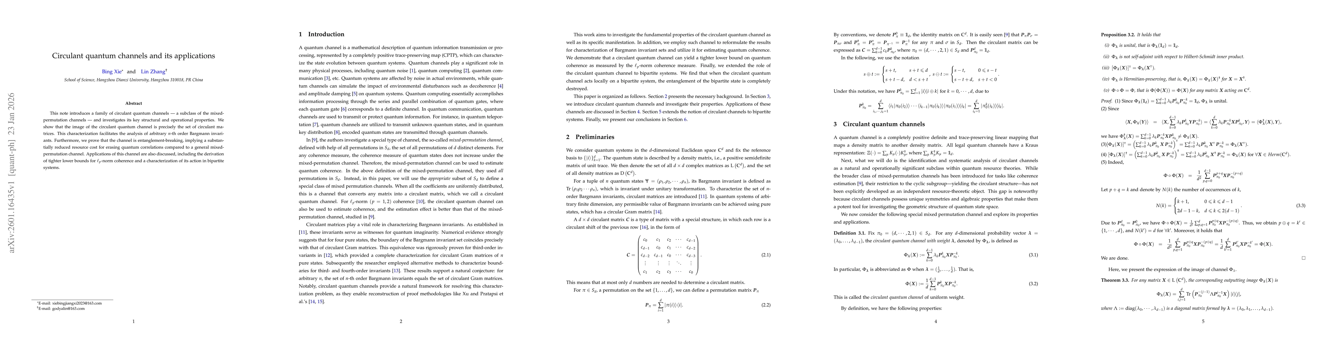 Thumbnail for Circulant quantum channels and its applications