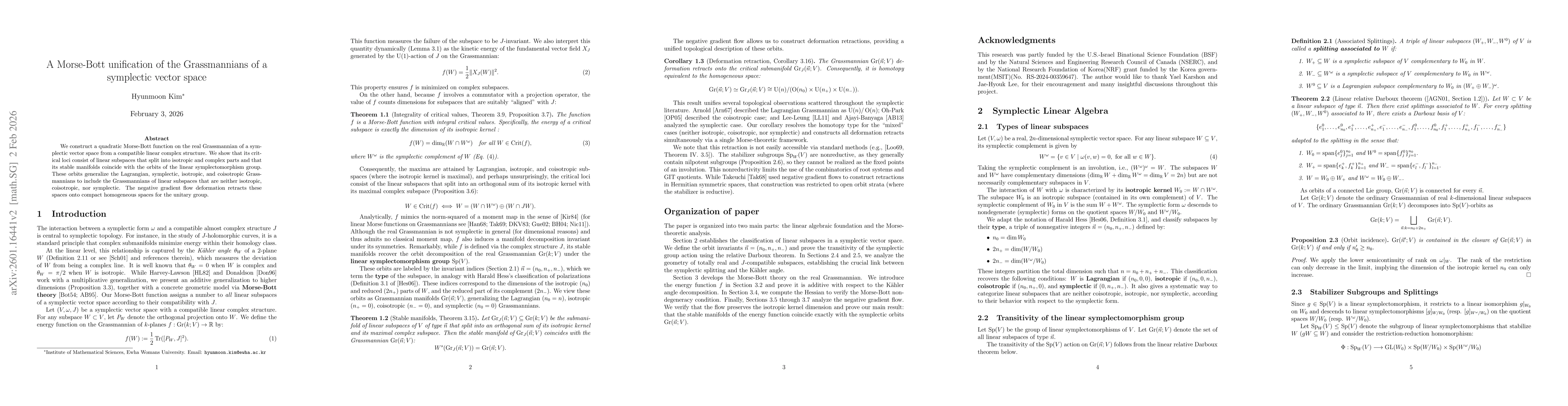 Thumbnail for A Morse-Bott unification of the Grassmannians of a symplectic vector space