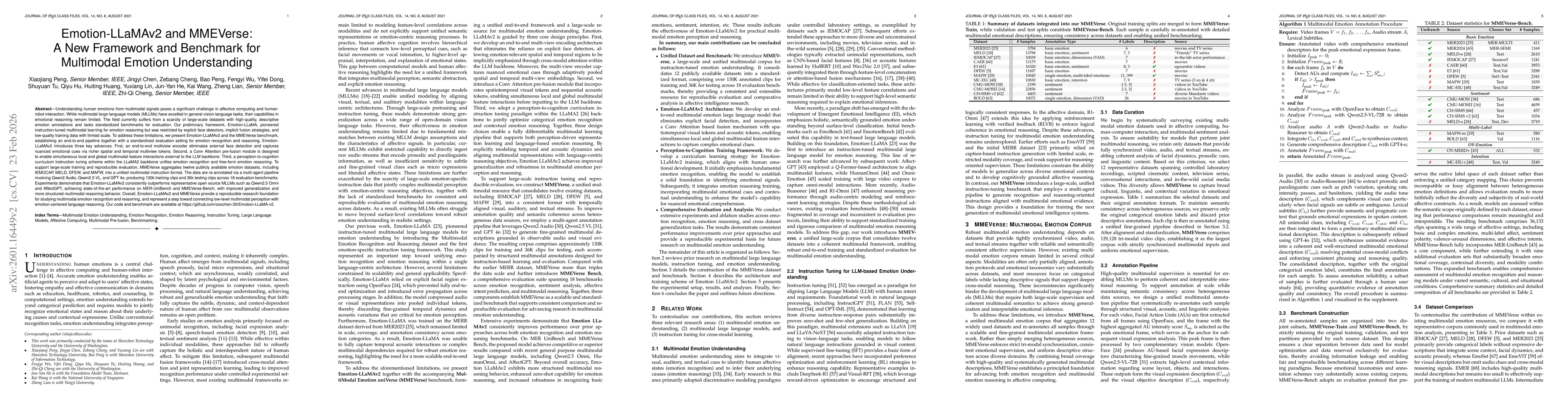 Thumbnail for Emotion-LLaMAv2 and MMEVerse: A New Framework and Benchmark for Multimodal Emotion Understanding
