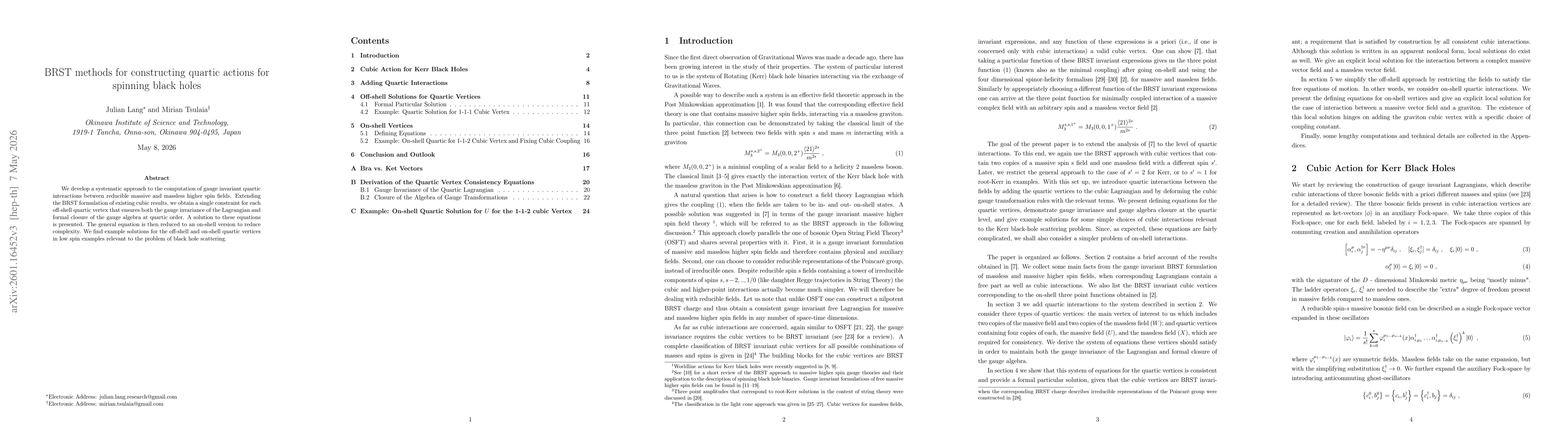 Thumbnail for BRST methods for constructing quartic actions for spinning black holes