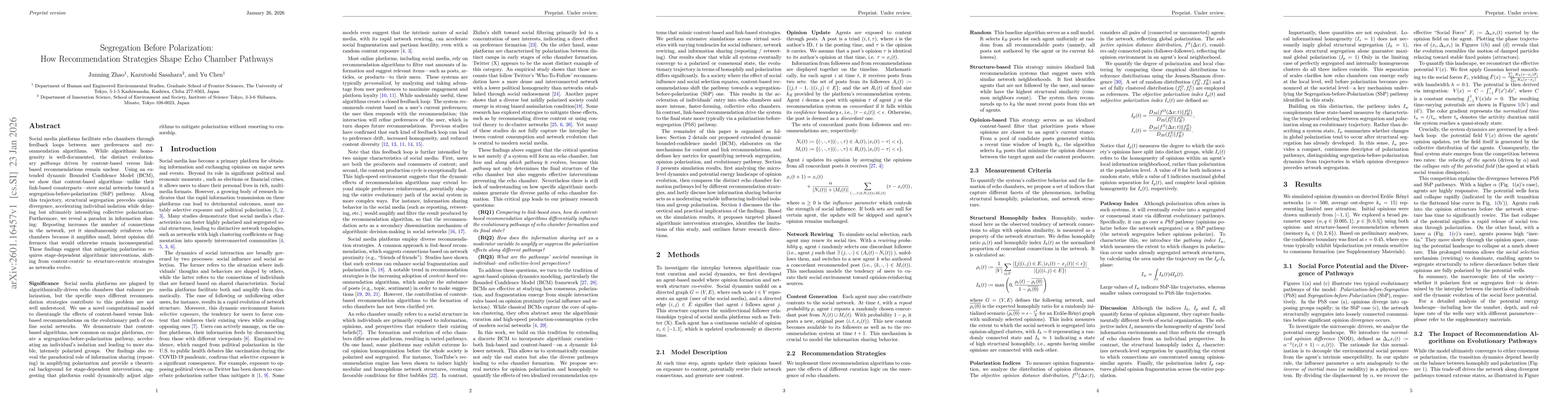 Thumbnail for Segregation Before Polarization: How Recommendation Strategies Shape Echo Chamber Pathways