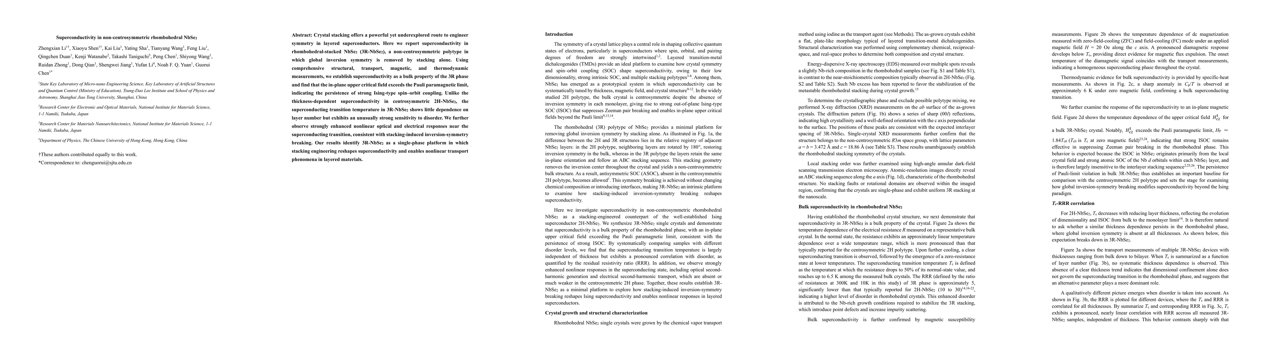 Thumbnail for Superconductivity in non-centrosymmetric rhombohedral NbSe2