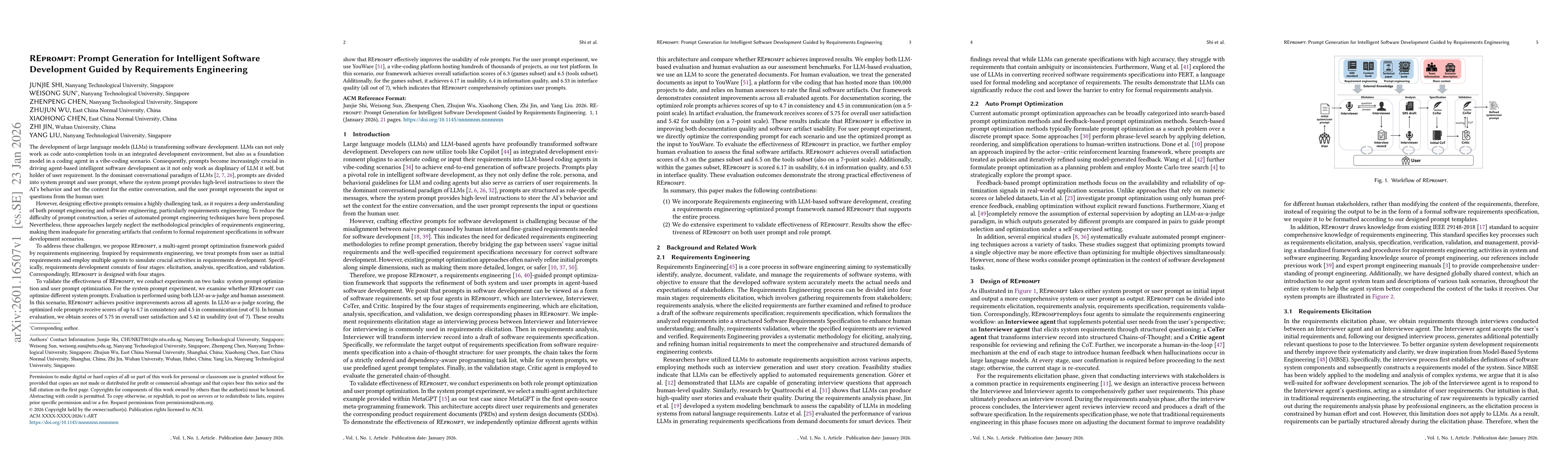 Thumbnail for REprompt: Prompt Generation for Intelligent Software Development Guided by Requirements Engineering