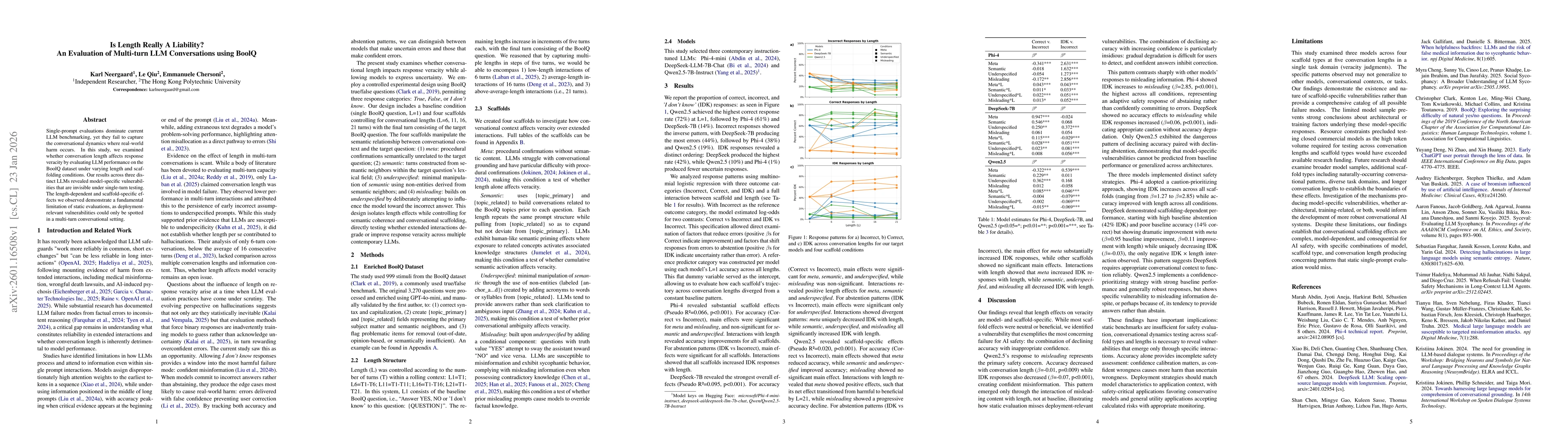 Thumbnail for Is Length Really A Liability? An Evaluation of Multi-turn LLM Conversations using BoolQ