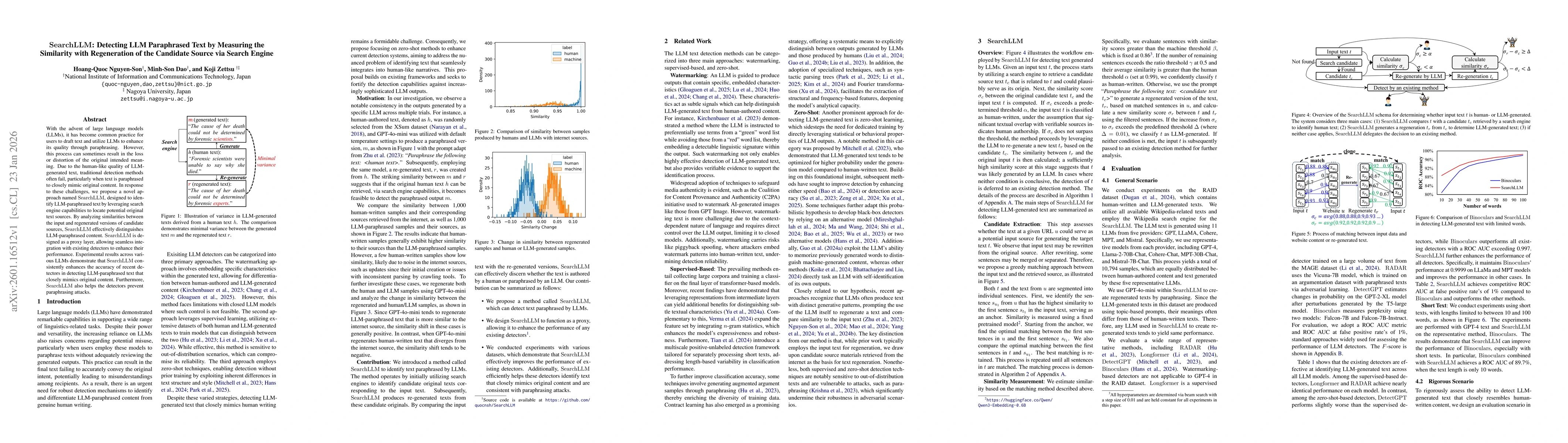 Thumbnail for SearchLLM: Detecting LLM Paraphrased Text by Measuring the Similarity with Regeneration of the Candidate Source via Search Engine