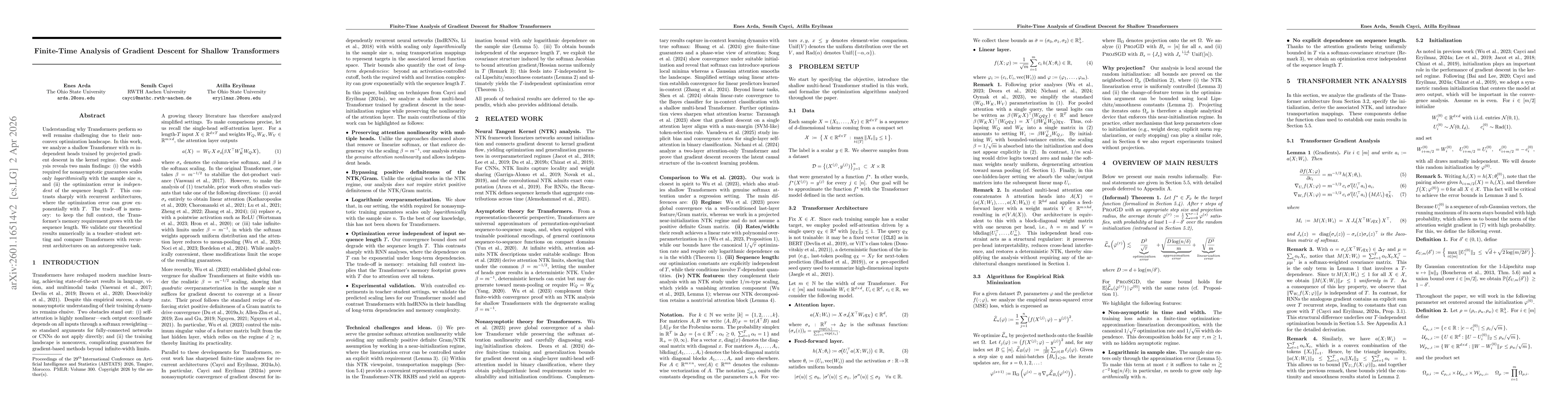 Thumbnail for Finite-Time Analysis of Gradient Descent for Shallow Transformers