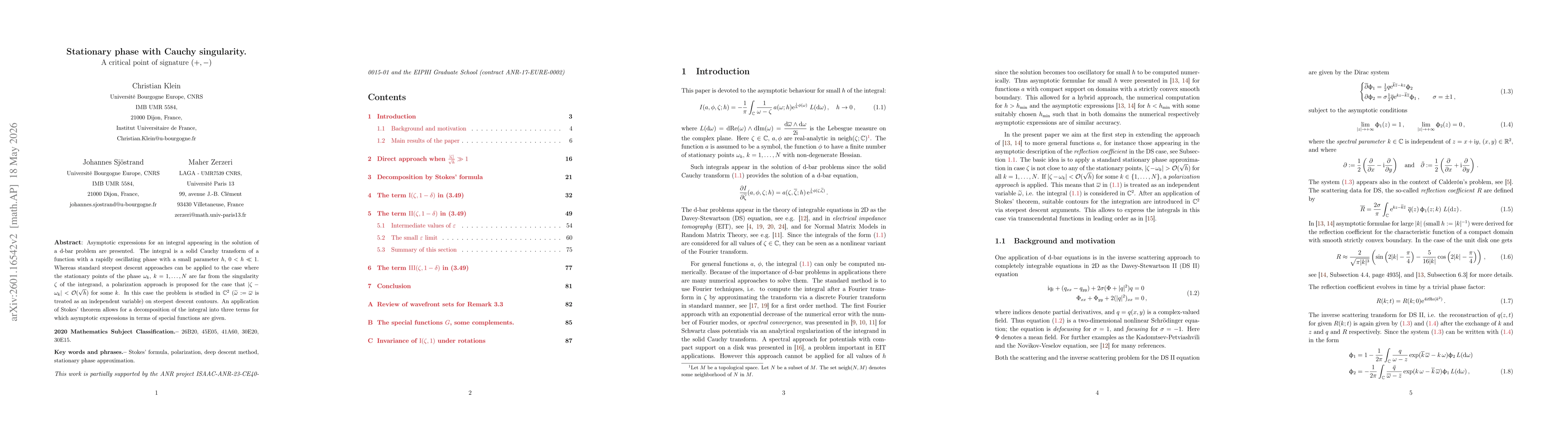 Thumbnail for Stationary phase with Cauchy singularity. A critical point of signature $(+,-)$