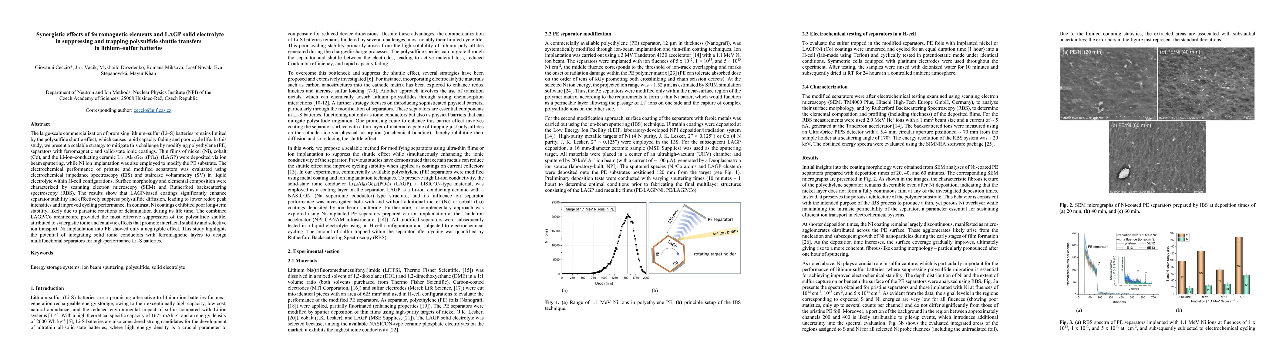 Thumbnail for Synergistic effects of ferromagnetic elements and LAGP solid electrolyte in suppressing and trapping polysulfide shuttle transfers in lithium-sulfur batteries