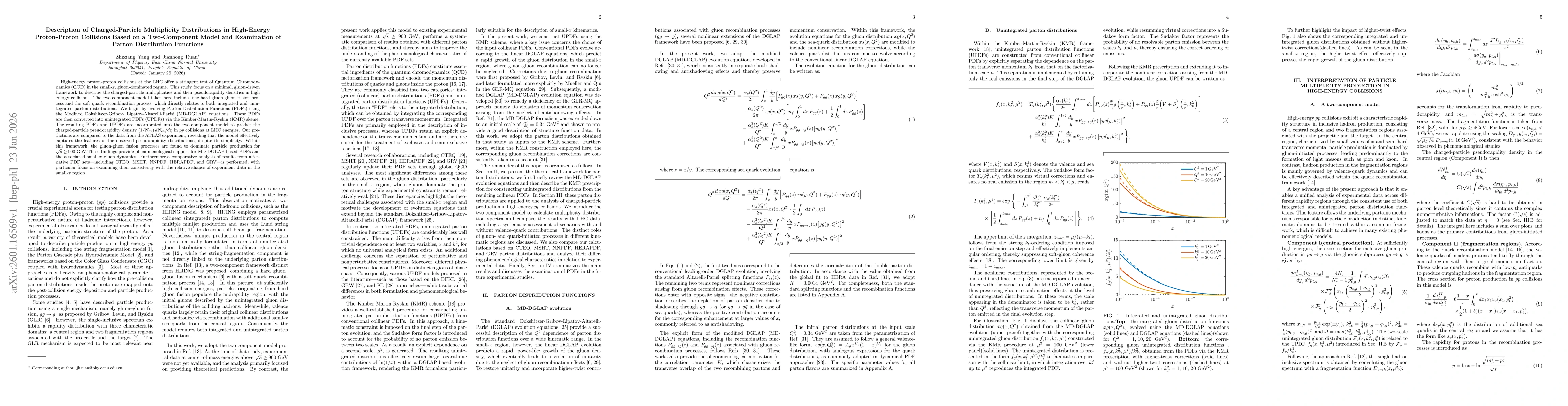 Thumbnail for Description of Charged\text{-}Particle Multiplicity Distributions in High\text{-}Energy Proton\text{-}Proton Collisions Based on a Two-Component Model and Examination of Parton Distribution Functions