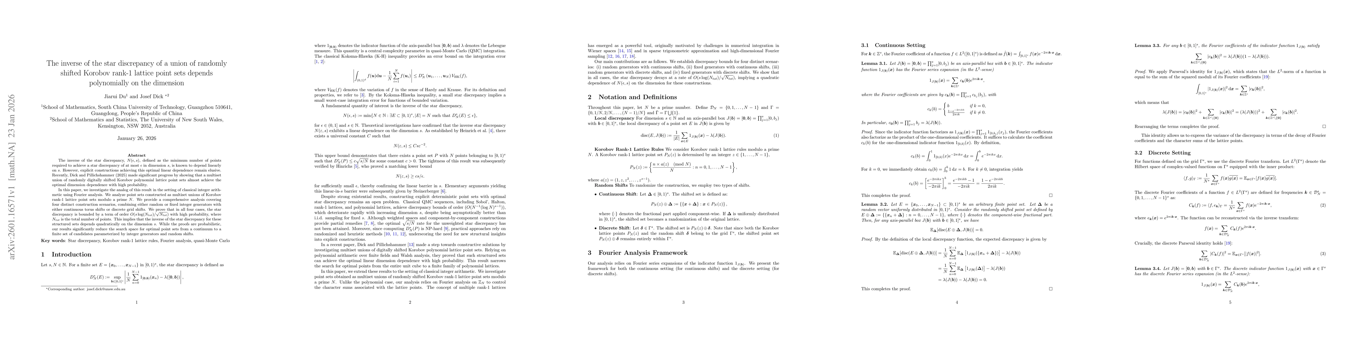 Thumbnail for The inverse of the star discrepancy of a union of randomly shifted Korobov rank-1 lattice point sets depends polynomially on the dimension