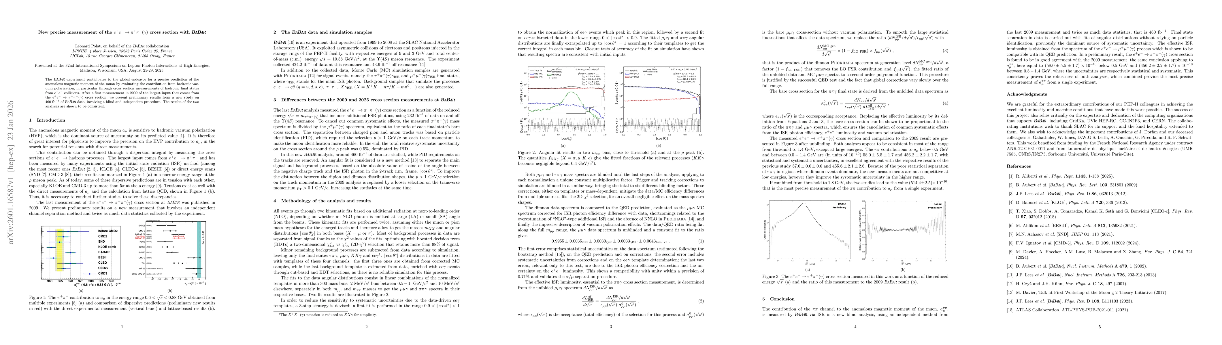 Thumbnail for New precise measurement of the $e^+e^- \rightarrow π^+π^-(γ)$ cross section with BABAR
