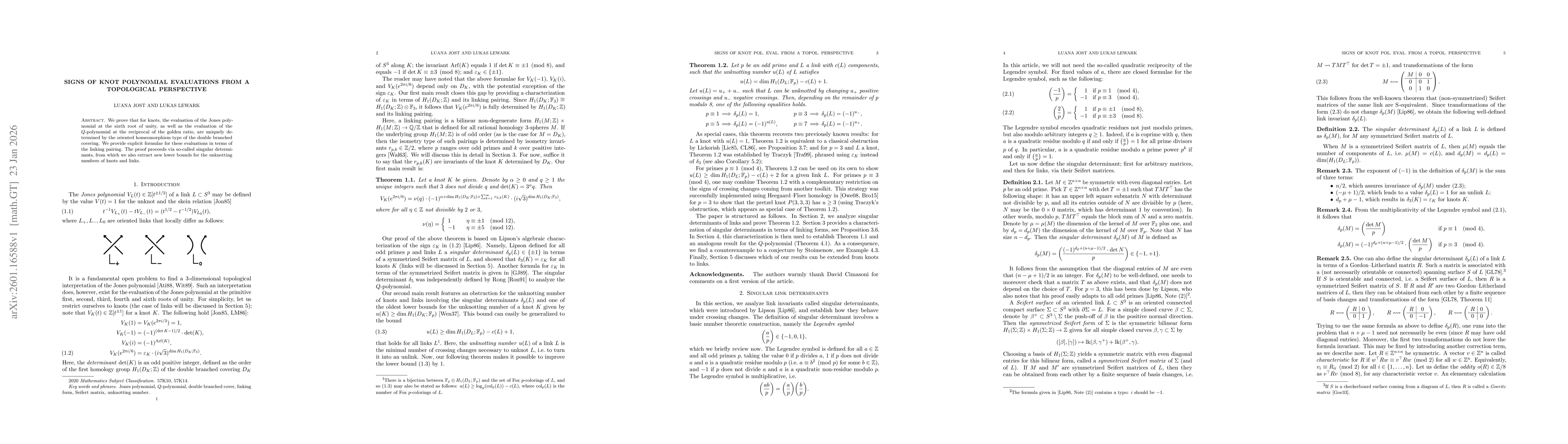 Thumbnail for Signs of knot polynomial evaluations from a topological perspective