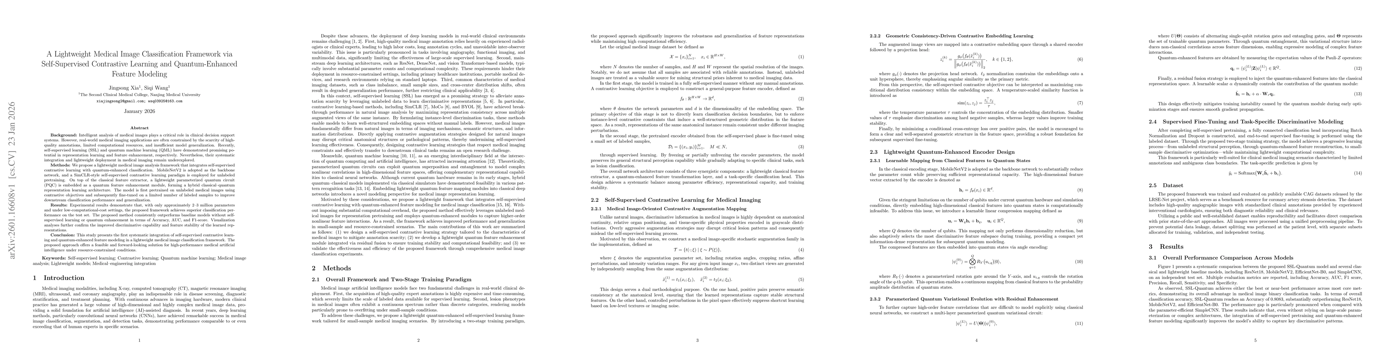 Thumbnail for A Lightweight Medical Image Classification Framework via Self-Supervised Contrastive Learning and Quantum-Enhanced Feature Modeling