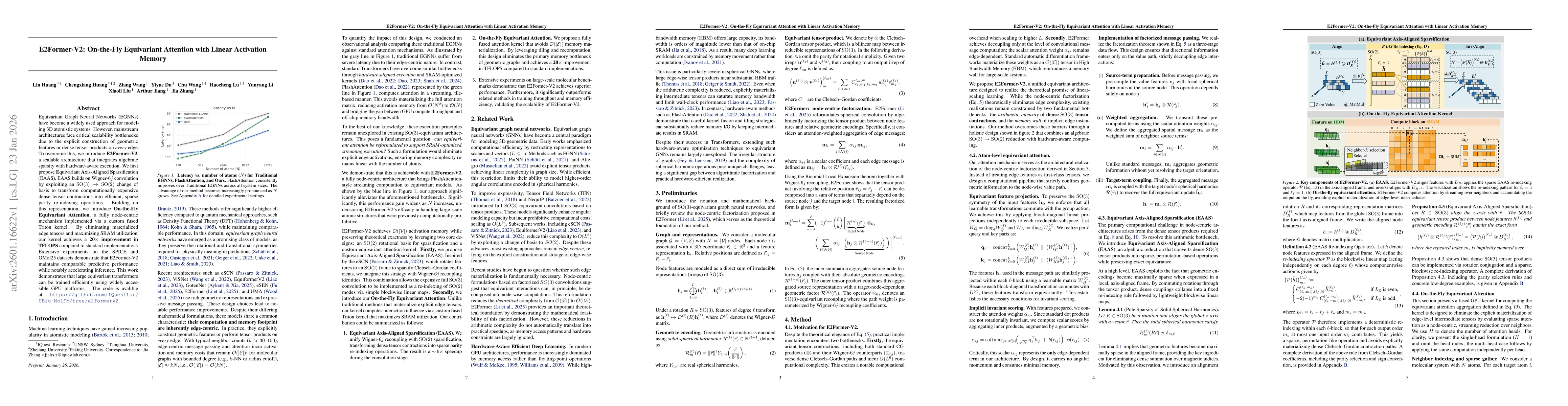 Thumbnail for E2Former-V2: On-the-Fly Equivariant Attention with Linear Activation Memory