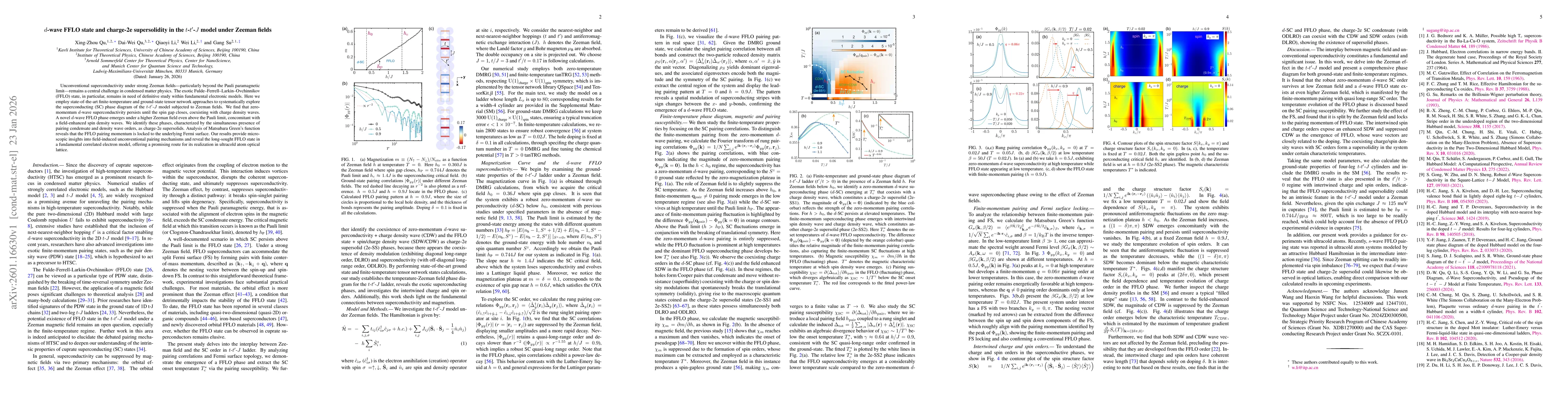 Thumbnail for $d$-wave FFLO state and charge-2e supersolidity in the $t$-$t'$-$J$ model under Zeeman fields