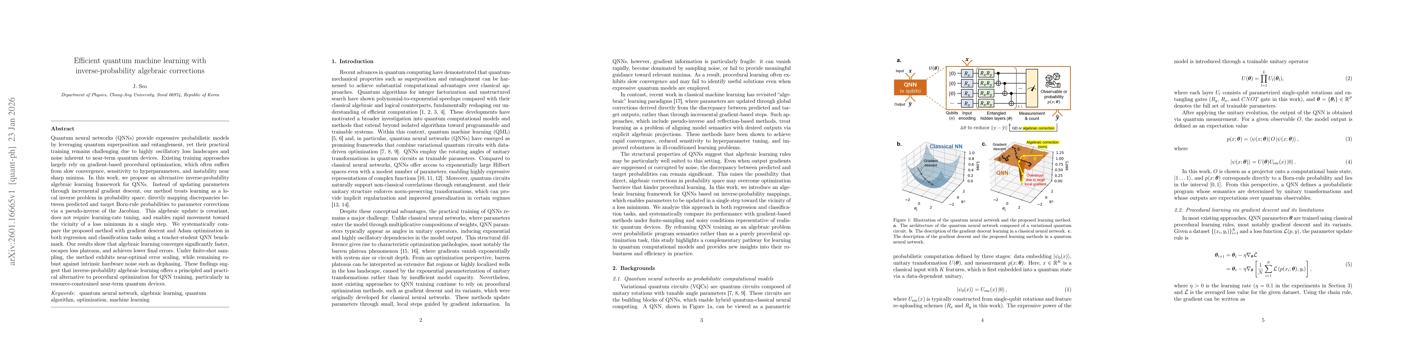 Thumbnail for Efficient quantum machine learning with inverse-probability algebraic corrections