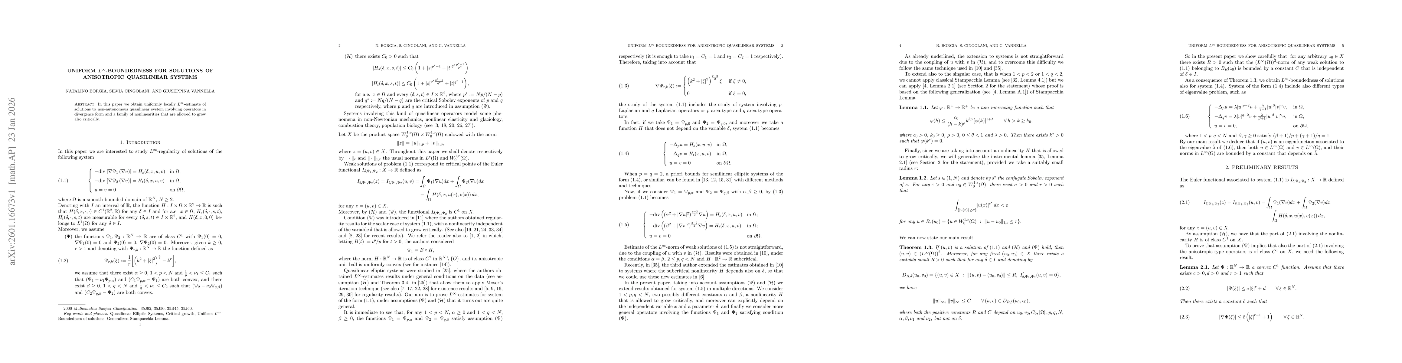 Thumbnail for Uniform $L^{\infty}$-boundedness for solutions of anisotropic quasilinear systems