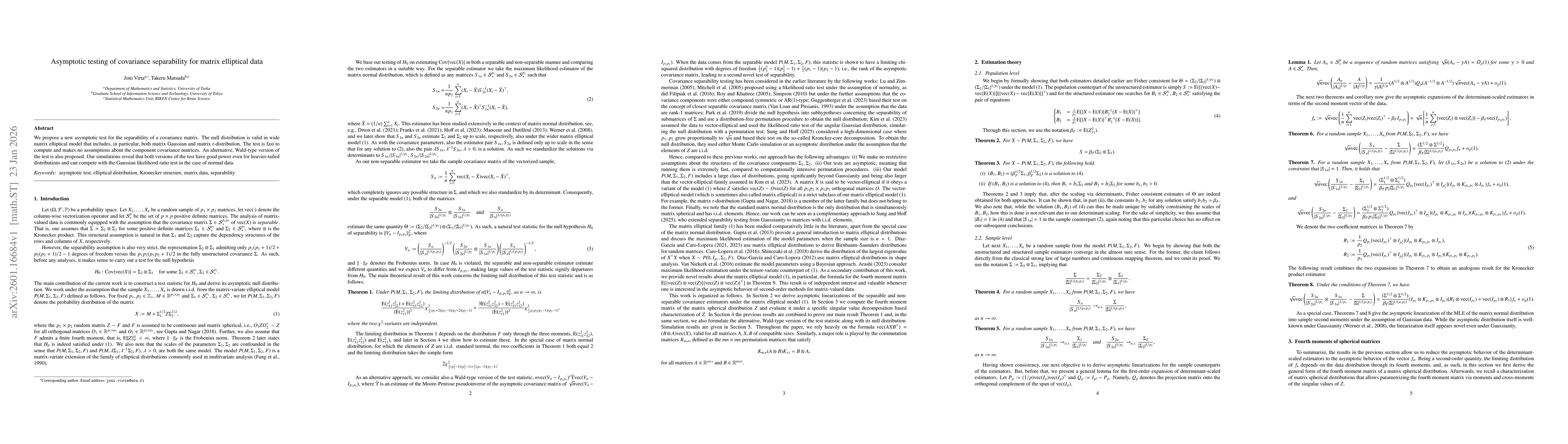 Thumbnail for Asymptotic testing of covariance separability for matrix elliptical data