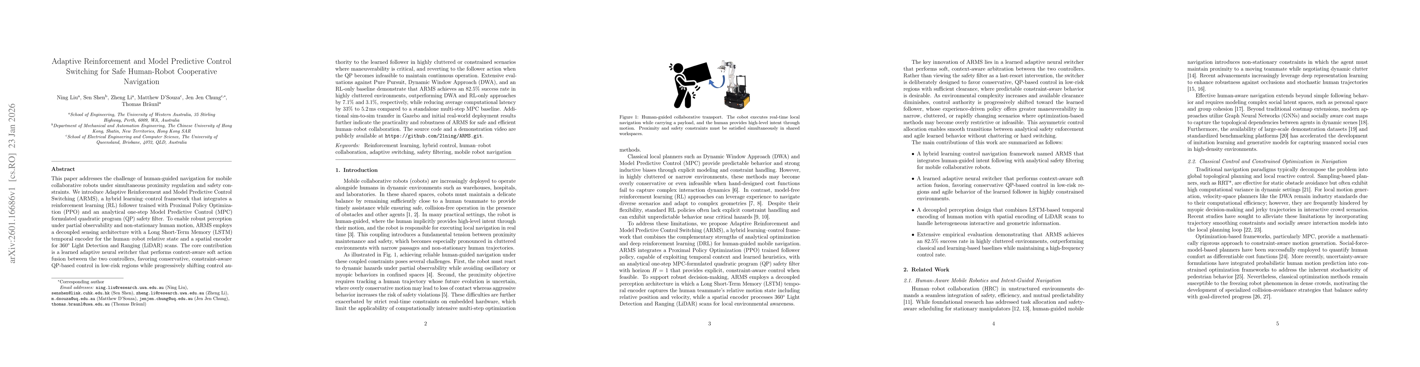 Thumbnail for Adaptive Reinforcement and Model Predictive Control Switching for Safe Human-Robot Cooperative Navigation